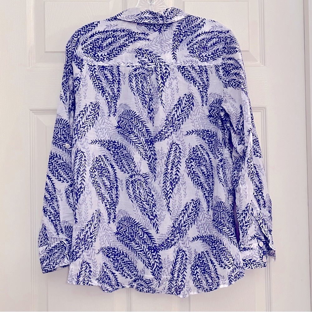 🌸3/$25 Merona Floral Botanical Print Lightweight Button Up Shirt, Blue Size XS - Picture 8 of 11